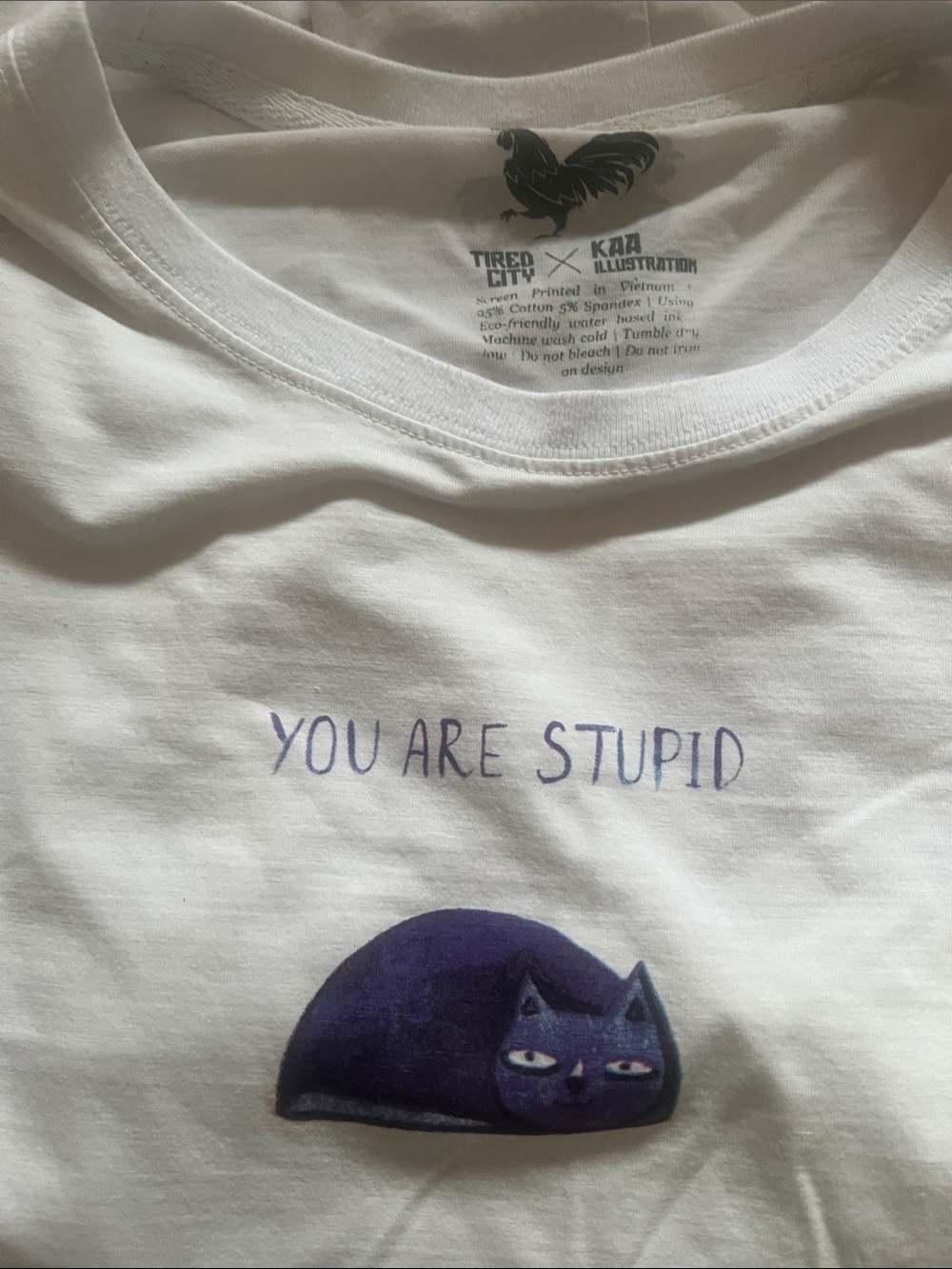 Tired City × KAA Illustration tee Cat Graphic You are Stupid medium